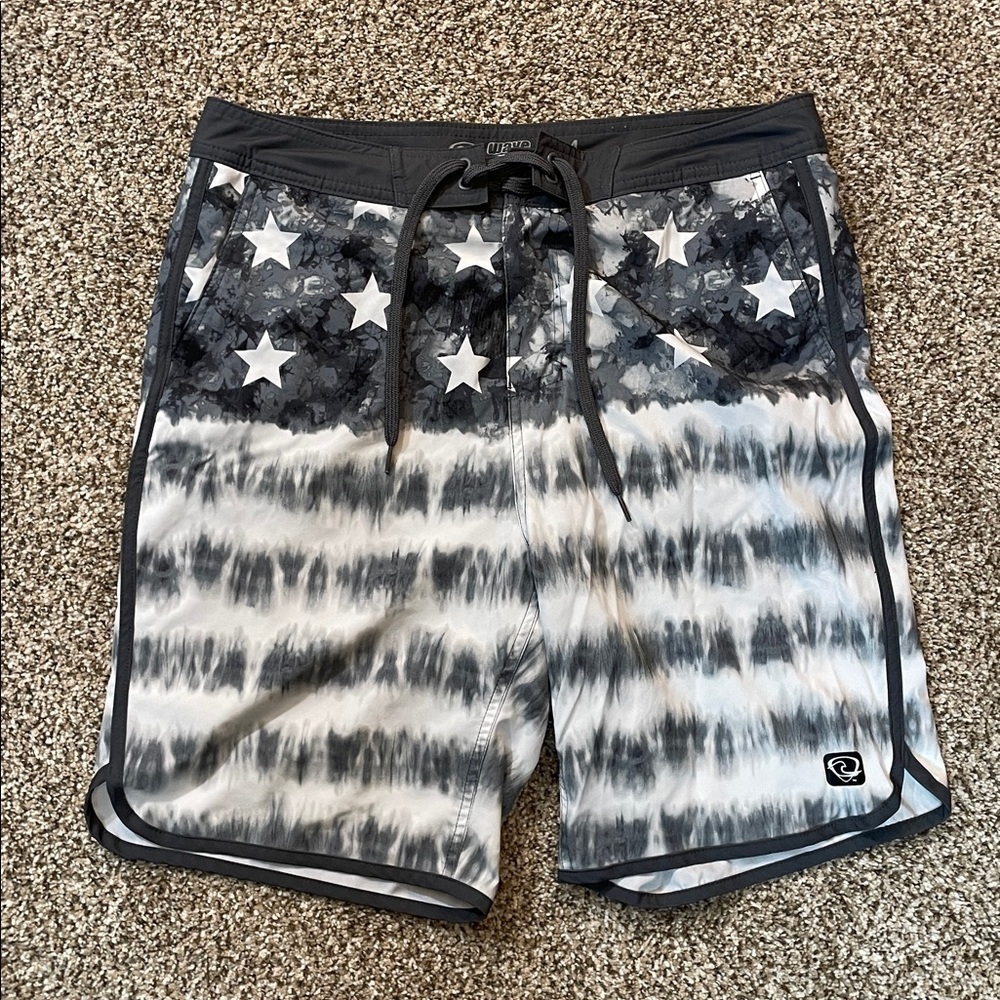 Gray and White Star Patterned Board Shorts